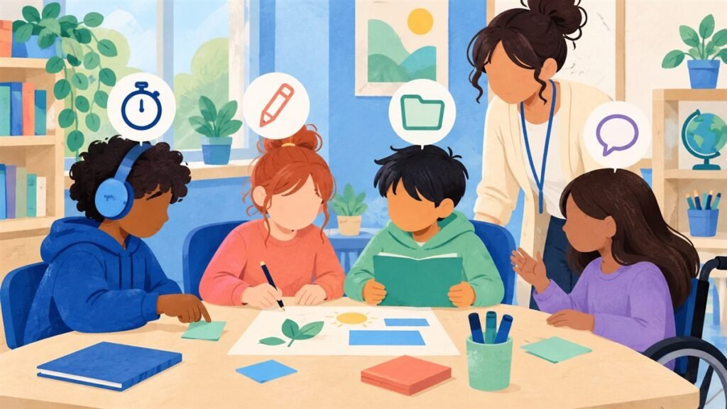 Neurodivergent pupils using clear visual roles during calm classroom group work